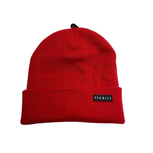 Yea.Nice Legend Knit Scarlet Red Folded Beanie - Picture 1 of 3